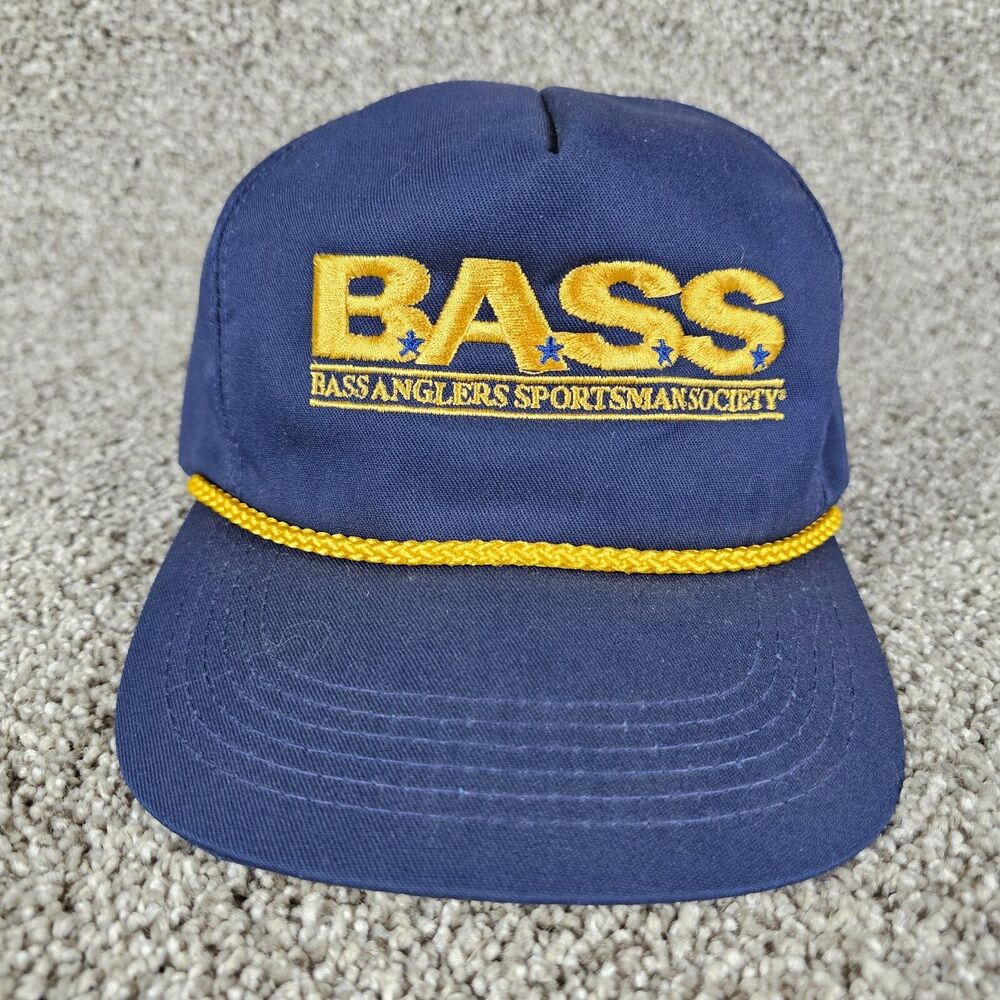 Bass Anglers Sportsman Society Hat Cap Blue Vintage Corded Snapback USA Made